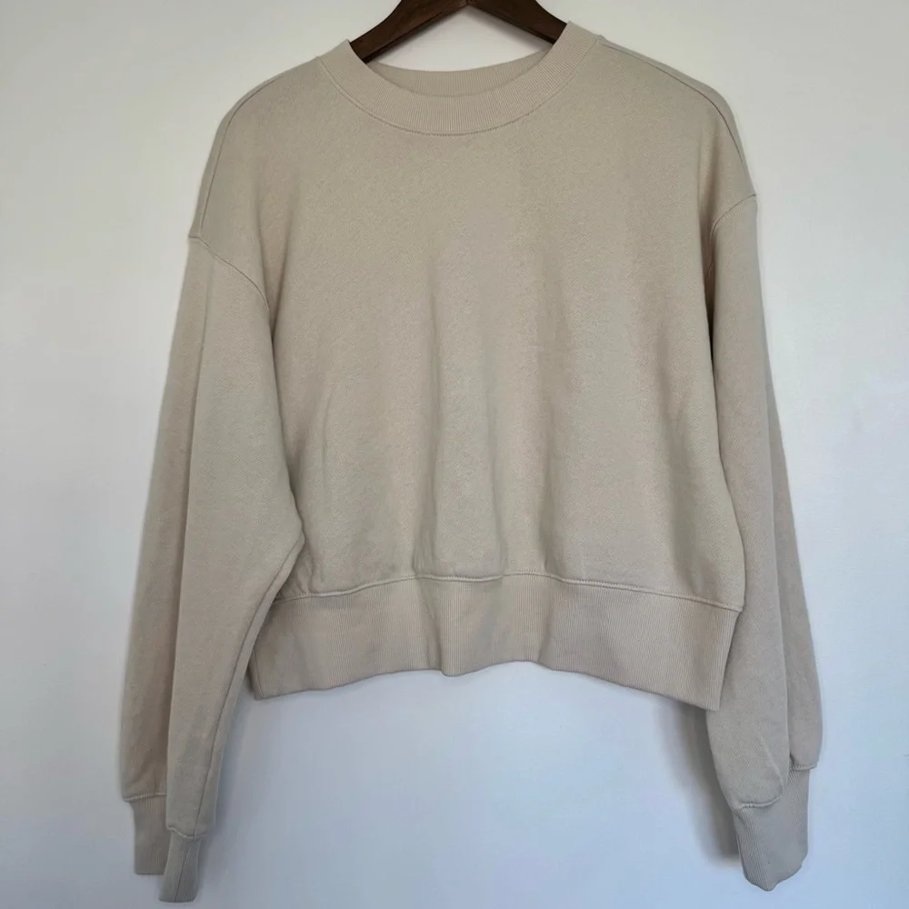 NWT Small Cream Bone Old Navy SoComfy Drop-Shoulder Crewneck Sweatshirt Comfy - Picture 5 of 13